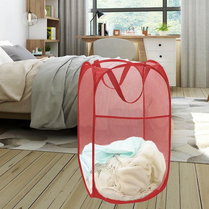 Buenod Pop up Hamper for Laundry, Collapsible Mesh Laundry Basket, Portable Foldable Clothes Hamper Storage Bin for Apartment, College Dorm or Travel, Red - Image 4